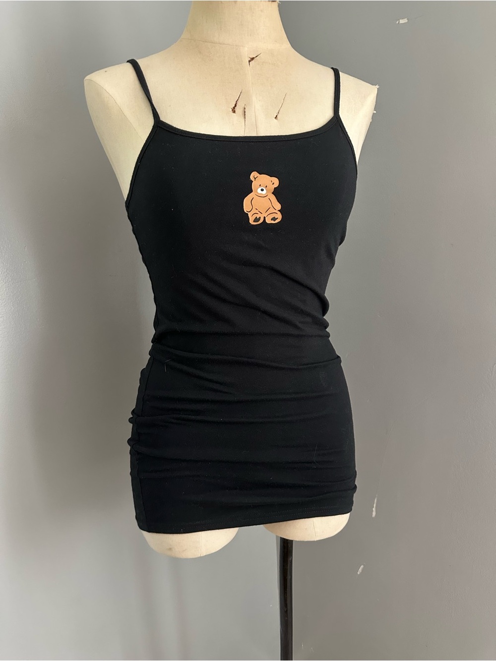 Black Tank Top with Bear Print